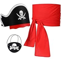 Pirate Costume Accessory Set Kids Pirate Eye Patches Sash Belt Captain Hat for Halloween Party Toddler Role Play Multicolor