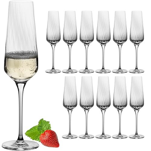Imperial London - Juego de copas de champán (200 ml, máx. 230 ml, 12 unidades, cristal estriado, apto para lavavajillas)