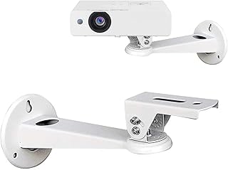 Drsn Mini Projector Holder for Wall - Height 20 cm - Load Capacity 2 kg - M4 Screws - 360° Rotatable 60° Tilt for CCTV / Camera / Projector / Webcam - Carbon Steel - White