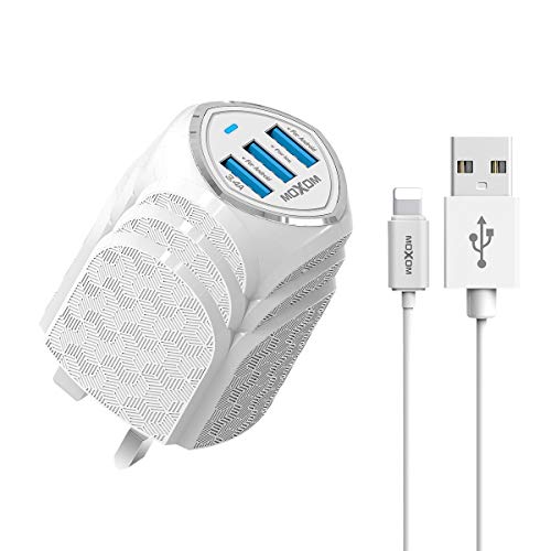 MOXOM Wall Charger Plug and Cable 3-Port USB 3.4A Fast Charger Nice Pattern Universal Compatible with iPhone, iPad, Samsung, Tablet, Kindle & More