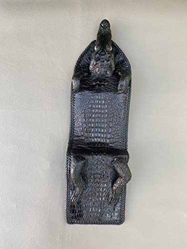 Genuine Crocodile Leather Skin Men's bifold wallet, Double Side Genuine Alligator, black Special wallet with crocodile head2