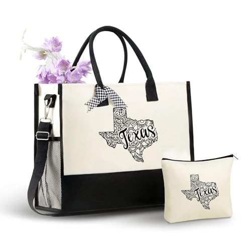 Image of InnoBeta Texas Gifts for Women, US State Gifts Canvas Tote Bag, with Top Zipper Closure and Shoulder Strap for Birthday, Mother's Day, Christmas