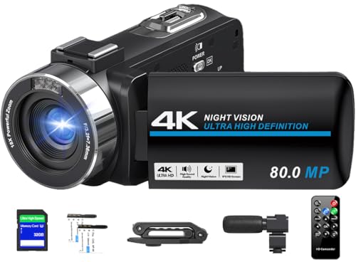 Camcorder Video Camera 4K Ultra HD 80MP Vlogging Camera for