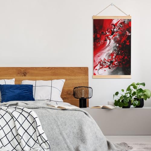 Œuvre d'art prête à accrocher tableau abstrait rouge pour grand mur vide