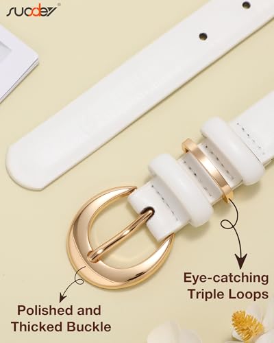 SUOSDEY Women Leather Belt for Jeans Pants Fashion Ladies Skinny Dress Waist Belt with Gold Buckle,0.9" Width3