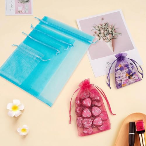 Image of Crweety 50PCS Organza Bags 8x12 Large Gift Bags Blue, Mesh Bag Drawstring Goodie Pouches for Sachet Jewelry Candy Party Favors, Sheer Gift Wrap Bag for Wedding Birthday Baby Bridal Shower Graduation