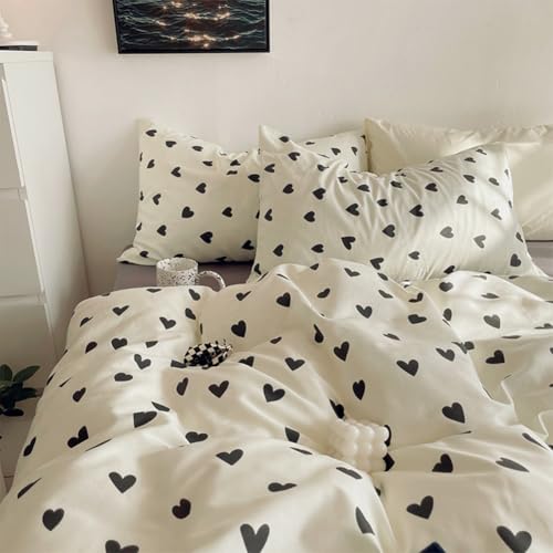 Image of Nayoroom Black and White Heart Duvet Cover King Size Black Hearts Printed on White Bedding Set 3 Pcs Cute Kawaii Soft Breathable Microfiber Comforter Cover Valentine Gifts for Kids Women