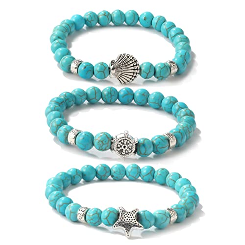 Masyla Turquoise Bracelet For Women,Healing Crystal Stone Stretch Round Bead Bracelets For Women Men Jewelry(Seashell) #TOP1