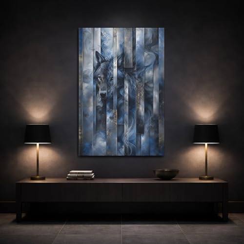 Canevas loup bleu et or impression haute définition sur châssis 3cm - 3
