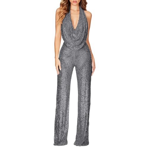 Mono de verano para mujer sin mangas elegante halter de una pieza brillante