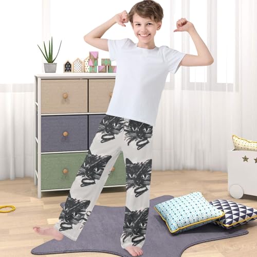 Boy's Pants Black Cat Head Jogger Pants Elastic Waist Long Bottoms Trousers with Pockets 6-14 Years4