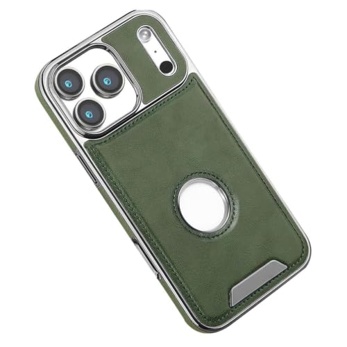 Coque anti-chute iPhone 17 Pro antichoc verte en cuir mince avec découpe logo