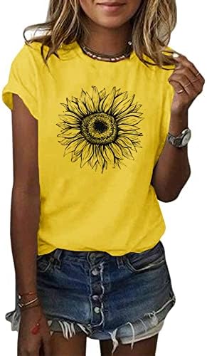 Cicy Bell Women's T Shirts Short Sleeve Tees Sunflower Graphic Loose Summer Tops