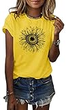 Cicy Bell Women's T Shirts Short Sleeve Tees Sunflower Graphic Loose Summer Tops
