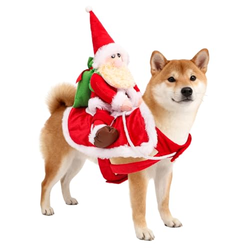 QKURT Santa Claus Costume d'équitation pour Chien, Costume de Noël pour Animaux de Compagnie, Vêtements de Noël pour Animaux, Ajustable Déguisement de Cosplay de Noel pour Chien