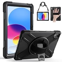 Gerutek Hülle für iPad (A16) 11./10. Generation 11/10,9 Zoll (2025/2022), Stoßfeste für iPad A16 Hülle mit 360°Drehbar Stände/Handschlaufe Schultergurt Stifthalter,Case für iPad 11./10. Gen, Schwarz – Ansicht 1