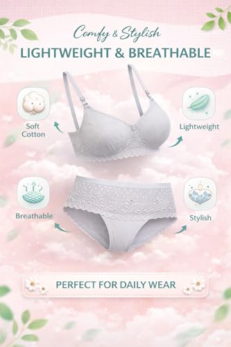 Image of Women's & Girls' Padded Innerwear Set (Pack of 2) - Bra Panty Combo, Soft Fabric, Daily Use Lingerie