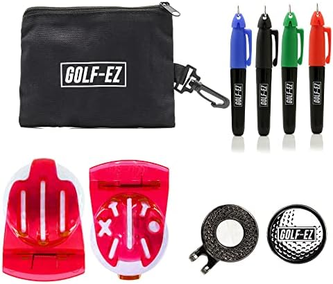 Golf-EZ TRI-LINE Golf Ball Alignment Kit with Hat Clip Ball Marker and Carry Case | Swing Path Arrows & Ball Identifiers 1 Golf-EZ TRI-LINE Golf Ball Alignment Kit with Hat Clip Ball Marker and Carry Case | Swing Path Arrows & Ball Identifiers