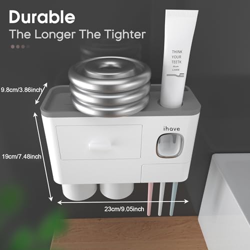 iHave Toothbrush Holders for Bathrooms, 2 Cups Toothbrush Holder Wall Mounted with Toothpaste Dispenser - Large Capacity Tray, Cosmetic Drawer - Bathroom Decor & Bathroom Accessories by iHave - Image 5