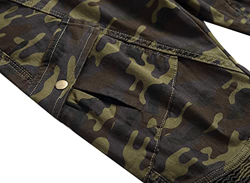 Men's Camouflage Pleated Stretch Trousers Military Casual Cargo Jeans Multi Pocket Relaxed-Fit Locomotive Pants4