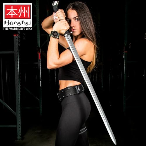 Honshu Boshin Double Edge Sword | 40 13/16" Overall | 30 1/2" 1060 High Carbon Steel Blade | Textured TPR Handle | Wooden Scabbard - Thumbnail 6