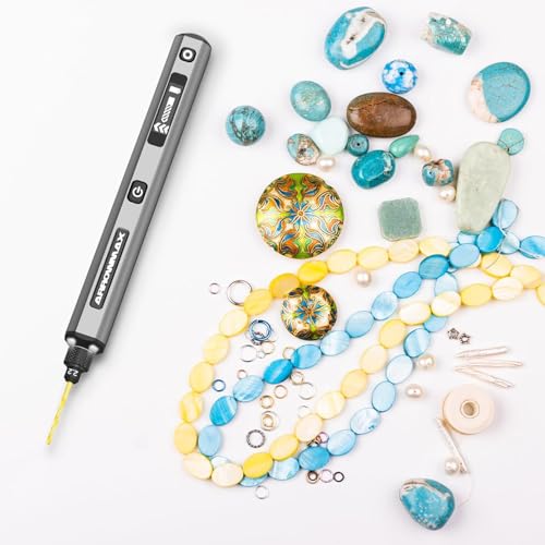 Image of AM ARROWMAX Mini Drill Pen, 5-Speed, LED Lights, OLED Display, Aluminium Box, Resin Drill Set With 10 Small Bits, 3 /32-Inch Shank, For Jewelry Making, Wood, Plastic,(SDS)