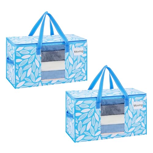 VENO 2 Pack Heavy Duty Moving Bags, Clothes and Comforter Storage Bags with Clear Window, College Dorm Essentials Packing Supplies, Foldable Boxes Alternative (Spring Breeze, 2 Pack)