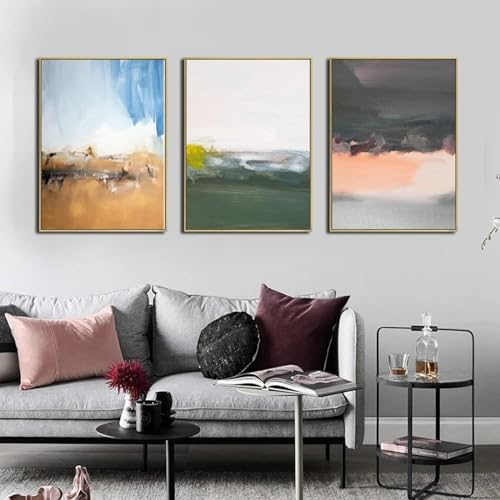 Peinture de porche sur toile pour sublimer votre entrée avec le triptyque abstrait KEBIA