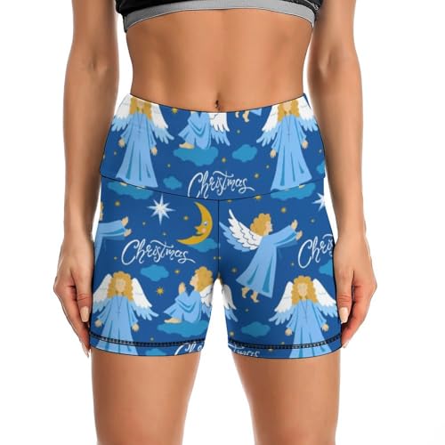 JYYAU Christmas Angel Wings High Waist Yoga Shorts for Women Athletic Shorts Leggings Running Pants Black