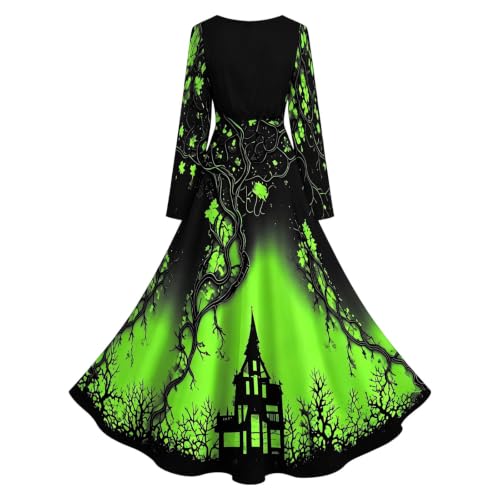 GAHIEDIM Halloween Costume Witch Costume Women Treehouse Thorns Printed Halloween Costumes Gothic Green Large - image 6