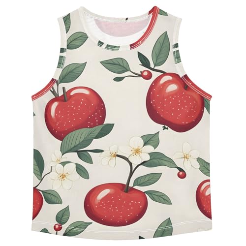 Bolaz Boys Athletic Quick Dry Tank Top Sleeveless Workout T Shirts Age 11-15,Red Apple Pattern
