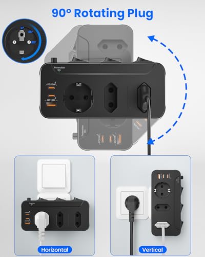 Mehrfachstecker für Steckdosen,3-Fach Mehrfachsteckdose,Steckdosenadapter Einzeln Schaltbar,Doppelstecker für Steckdose USB,2 Euro 1 Schuko Schutzkontakt,Dreierstecker Stecker mit Schalter,Schwarz 3