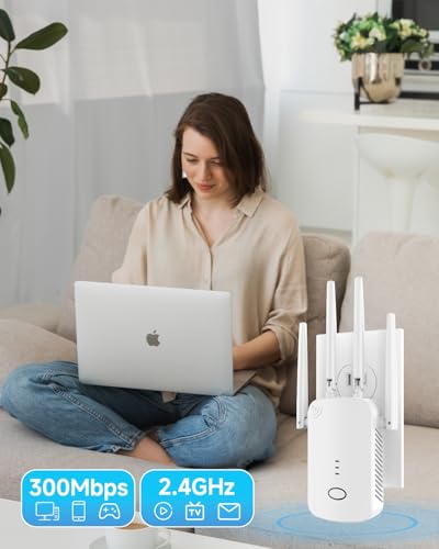 Image of WiFi Extender, Wall - Plug Home 2.4G WiFi Extender Signal Booster - 10888 Sq Ft, 80 Devices Supported & 1-Tap Simple Setup, WiFi Repeater for Home & Outdoor Use