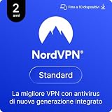 NordVPN Standard, 2 Anni, 10 Dispositivi, Migliore VPN, Antivirus Next-gen, Codice Digitale