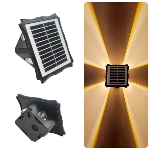 ZVO Solar Wall Light for Outdoor Solar Light for Outdoor LED Wall Light Up and Down Lights 2 Mode IP65 Waterproof Wireless Solar Lamps for Outdoor Pathway Staircase Terrace (Warm White)