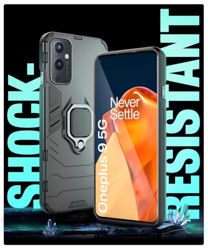 Image of WOW IMAGINE Shock Proof Back Case Mobile Cover for 1+ OnePlus 9 5G | Back Cover Case (Tough Armor | Hybrid PC + TPU | Ring Holder & in-Built Kickstand | Black)