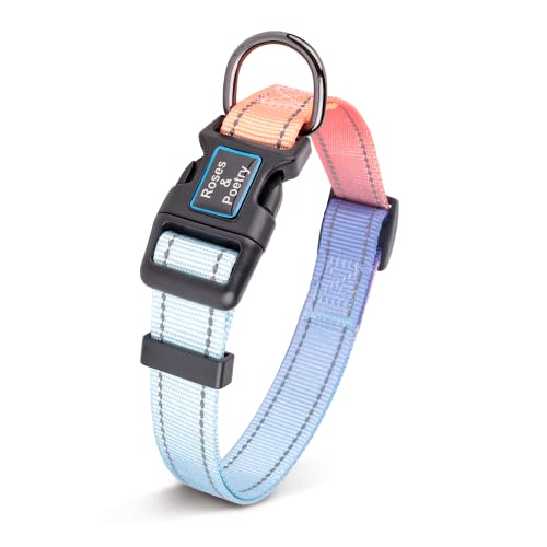 Roses&Poetry Reflektierendes Hundehalsband mit Farbverlauf, verstellbar, langlebig, für kleine, mittelgroße und große Hunde (Azurblau-M)…