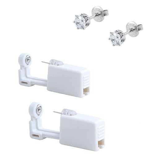 Paquete de 2 pistolas de perforación de oreja desechables para orejas, pistola estéril sin dolor (blanco)