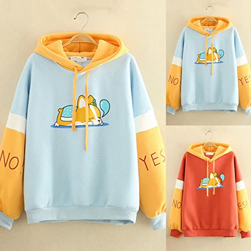 Qudang Hoodies For Teen Girls Sweatshirt Shiba Inu Hooded Cute Junior Cartoon Pullovers Dog Printed Long Sleeve Casual Blue #TOP5