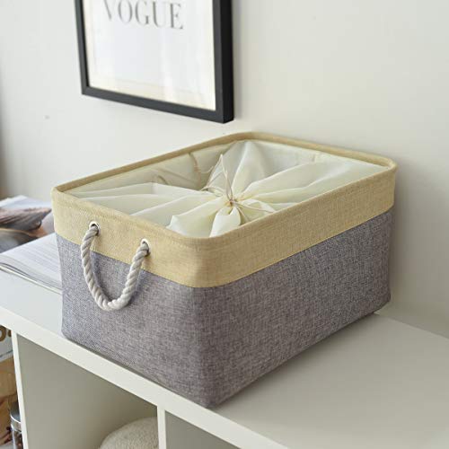 Thewarmhome Fabric Storage Basket Cloth Storage Bin Decorative Basket With Cotton Rope Handles Dog Toy Shelf Basket Closet For Home Office Books(Gold&Grey,Extra Jumbo-1Pack,20.5L×15.7W×13.8H) #TOP7