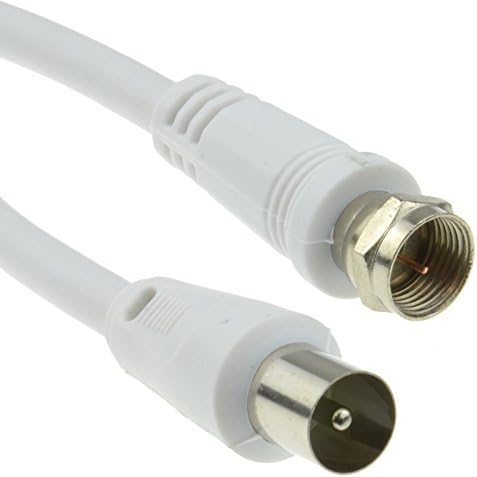 kenable Coaxial Satellite to TV Aerial Cable F type Plug to RF Fly Lead RG59 1m White [1 metres]