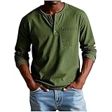 UHouse Henley Shirt Herren Langarm Freizeit Langarmshirt mit Brusttasche Longsleeve mit Knopfleiste Sport Tshirt Männer Fischerhemd Einfarbig Pullover Mode Longshirt Golfshirt Armeegrün XL