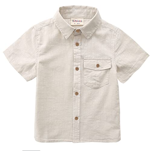 MOMOLAND Toddler Little Big Boys Short Sleeves Button Down Shirt Linen Design