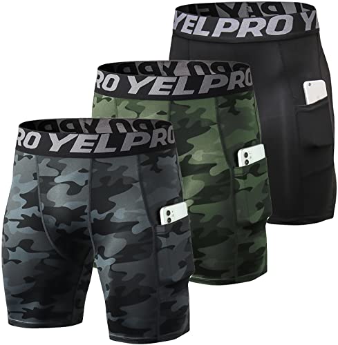 Yuerlian Compression Shorts Men with Pocket Spandex Sport Shorts Athletic Workout Running Performance Baselayer Underwear