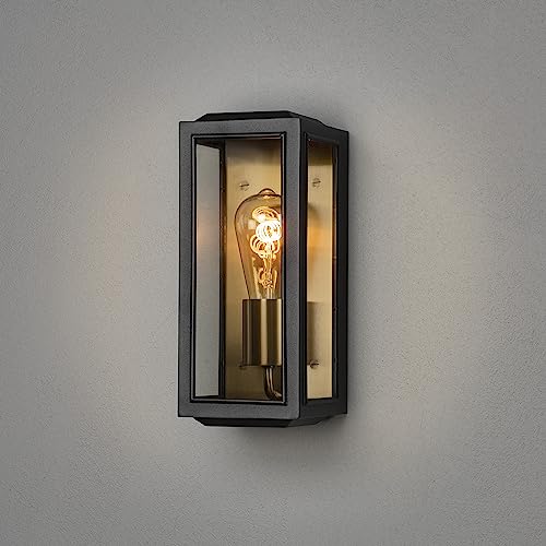 Konstsmide 7348-800 Carpi Box Outdoor Wall Light Mains Powered/W: 12cm D: 12cm H: 28cm / 1 x 60 W E27 Max Wall Lamp/Clear Glass/Steel / IP44 / Outside Light Black Brass - Image 2