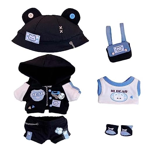 niannyyhouse Ropa de muñeca de felpa de 20 cm, conjunto de oso Parkour, sombrero suelto, abrigo, pantalones, mochila, chaleco, zapatos, peluche suave, accesorios de vestir (20 cm)