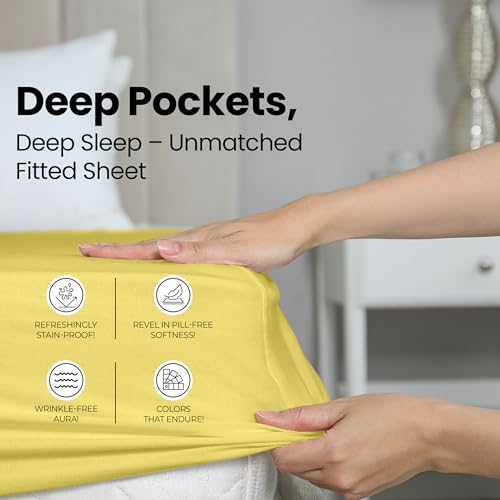 Image of Utopia Bedding Queen Fitted Sheet - Bottom Sheet - Deep Pocket - Soft Microfiber - Shrinkage and Fade Resistant-Easy Care -1 Fitted Sheet Only (Yellow)