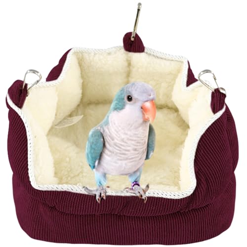 Image of QBLEEV Bird Nest House Winter Warm Bird Bed for Cage Hanging Bird Hammock Soft Plush Snuggle Hut Tent, Parrot Cage Accessories Birds Hideaway Sleeping Bed (Red, Large)