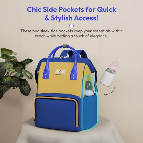Image of StarAndDaisy Diaper Bag for Mothers for Travel / 30L Lightweight Maternity Bag with 3 Insulated Bottle Pockets /Baby Bag for Mother Travel & Diaper Bag for Baby - Blue Yellow