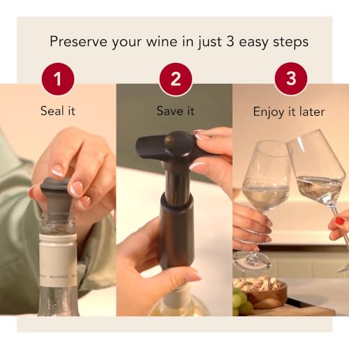 Image of Vacu Vin Original Saver Wine Bottle Stopper - With 4 Vacuum Stoppers - Preserver Wine Stopper with Pump for Red or White Wine - Wine Accessories to Keep Wine Fresh - Airtight Seal Stoppers - Black